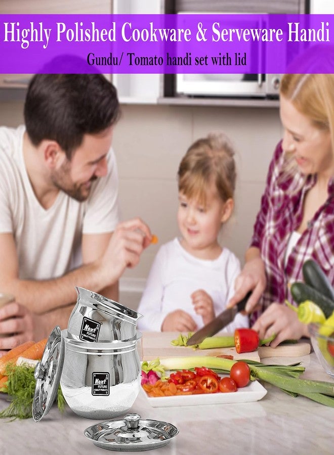 NEXT Future - 700ml, 20G Tomato/Gundu Stainless Steel Utensil/Handi/Bartan, Highly Polished Cookware & Serveware Handi Set for Kitchen with lid & knob (700ml) - Image 4